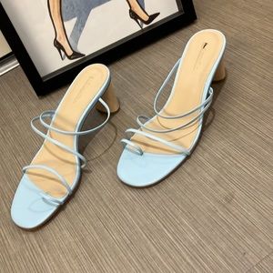 Reformation Rachel leather strappy heeled sandals powder blue Size 7.5 NWT